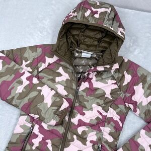 Columbia Powder‎ Lite Hooded Jacket Womens Small Pink Camo Omni-Heat Puffer